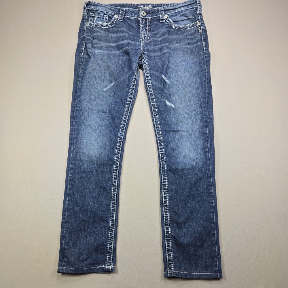 Silver Jeans Women's Skinny Blue Distressed Denim